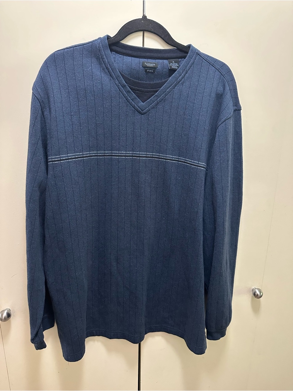 Van Heusen Studio Men's V-Neck Ribbed Sweater Navy Blue - Size XL